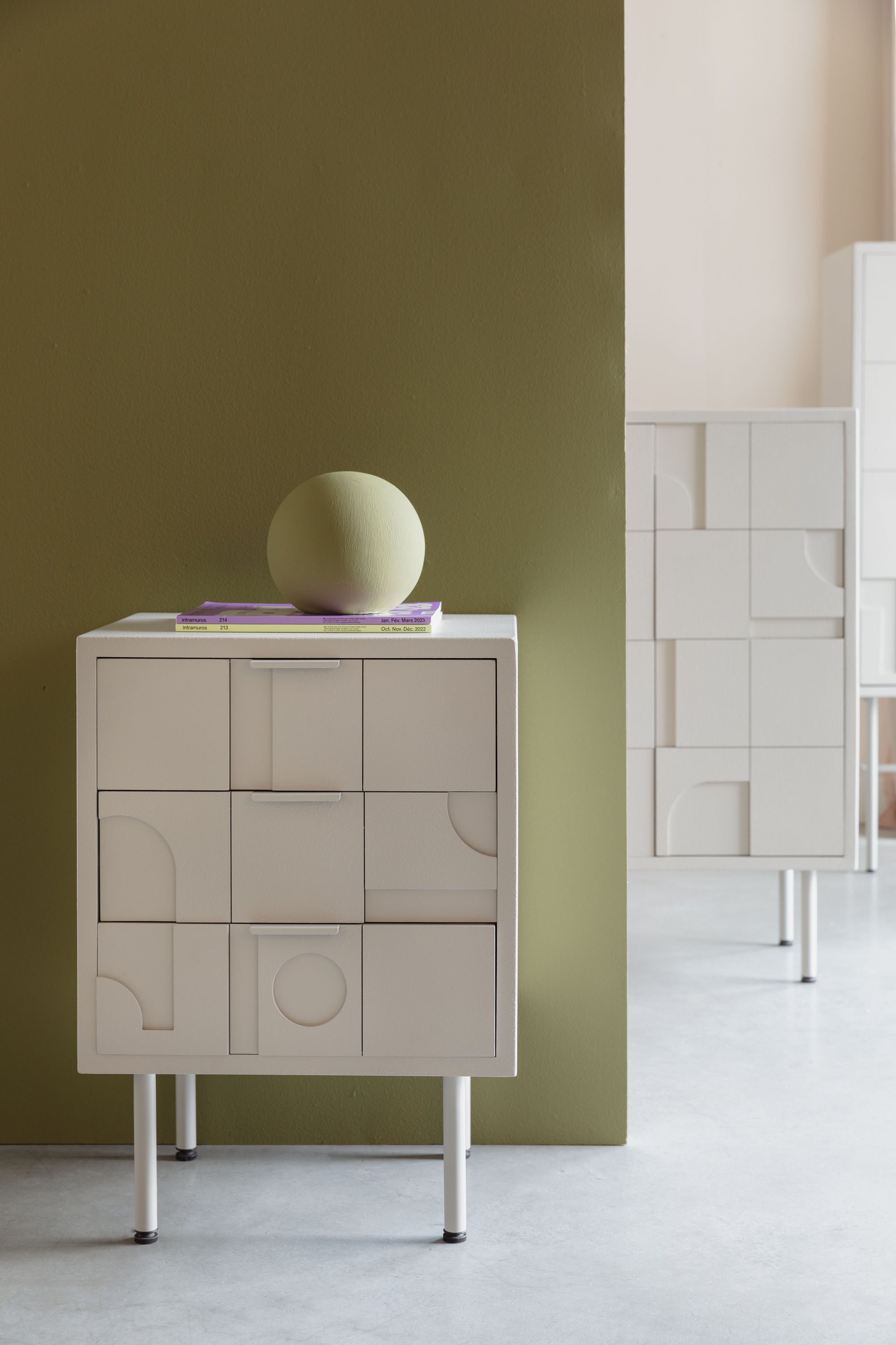 Funk Geometric Off White Bedside Table | 3 Drawers